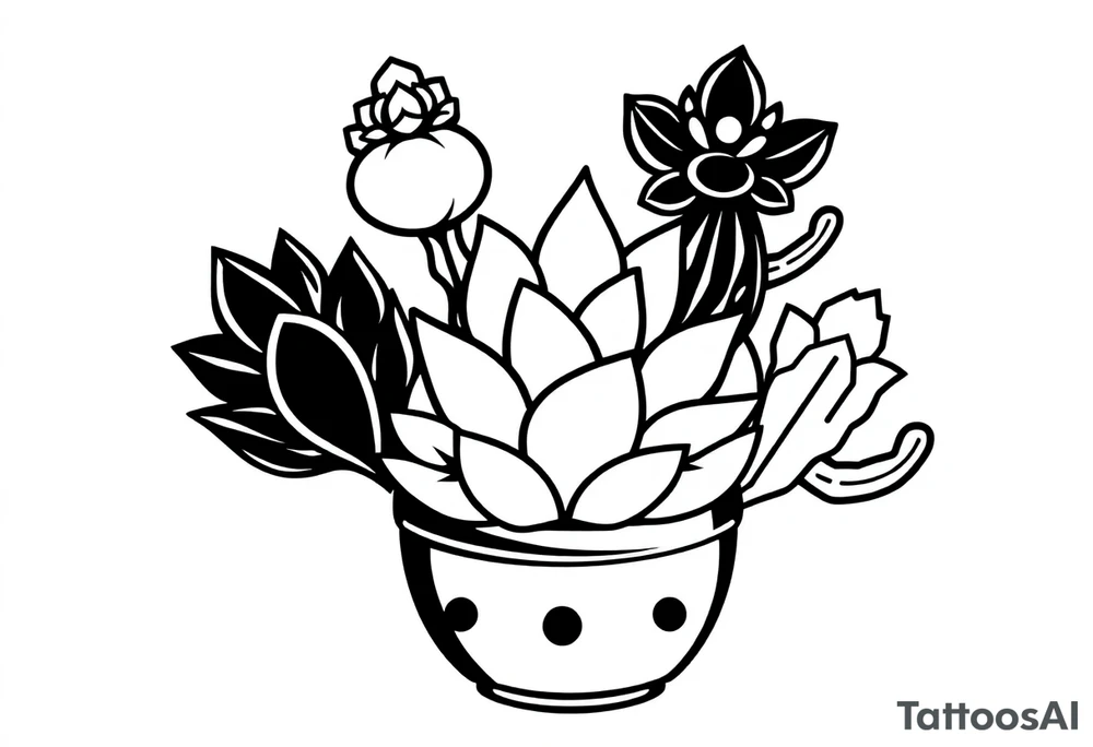 6 unique and Cute succulent and cacti in a pot tattoo idea