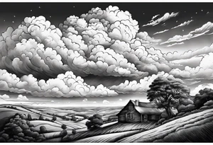 valley scene beautiful cumulous clouds after a storm tattoo idea