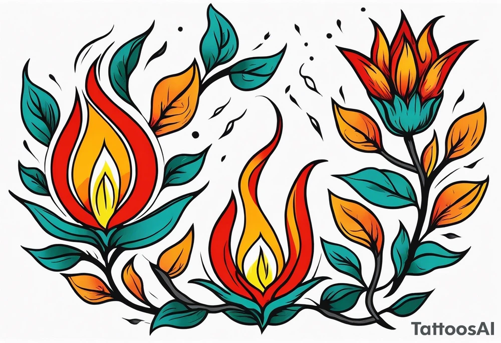 tongues of fire
old school vintage simple traditional design with vintage flowers surrounding
bold color simple tattoo idea
