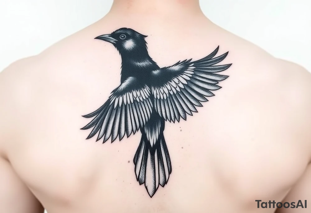 Magpie with spread wings looking over it's shoulder tattoo idea Magpie with spread wings looking over it's shoulder tattoo idea
