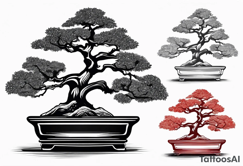 samurai and bonsai tree in japan tattoo idea