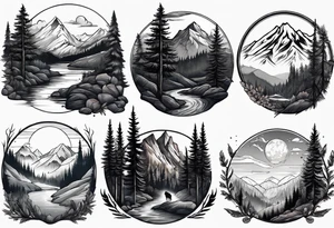 Forest and mountains in wolf body tattoo idea
