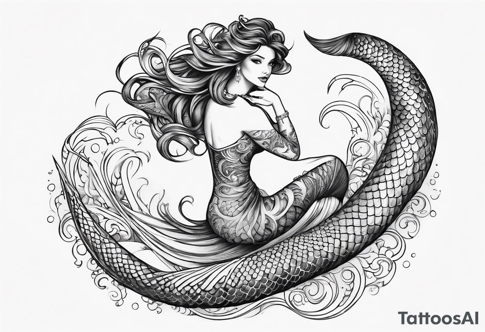 flowing serpent tail mermaid tattoo idea