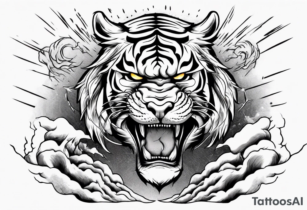 tiger warrior with lightning and the sun for a forearm sleeve tattoo idea