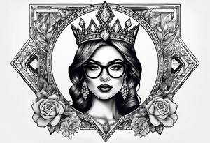 Dead Diamond queen wearing glasses add gemstones tattoo idea