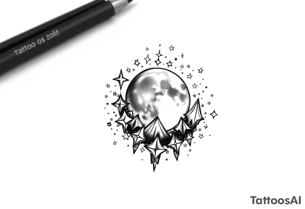 1x10^23 surrounded by cascade of stars and moon tattoo idea