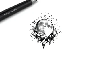 1x10^23 surrounded by cascade of stars and moon tattoo idea