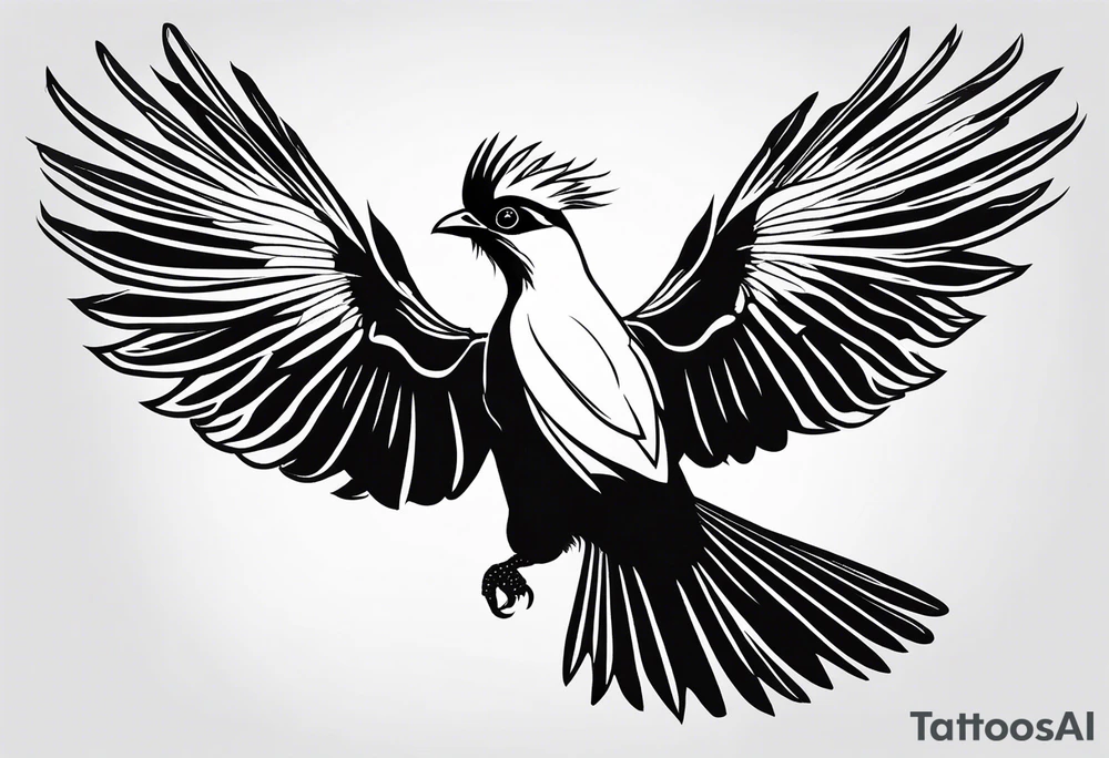 Turaco bird with wingspan from above one-line tattoo tattoo idea