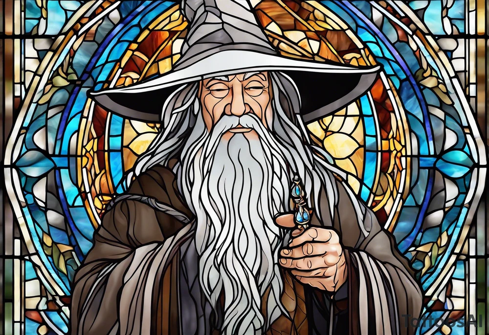 Gandalf smoking
 in stained glass tattoo idea
