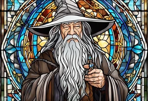 Gandalf smoking
 in stained glass tattoo idea