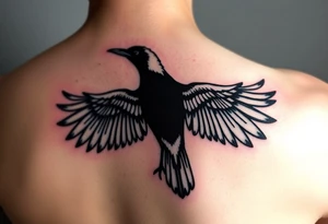 Magpie with spread wings looking over it's shoulder tattoo idea