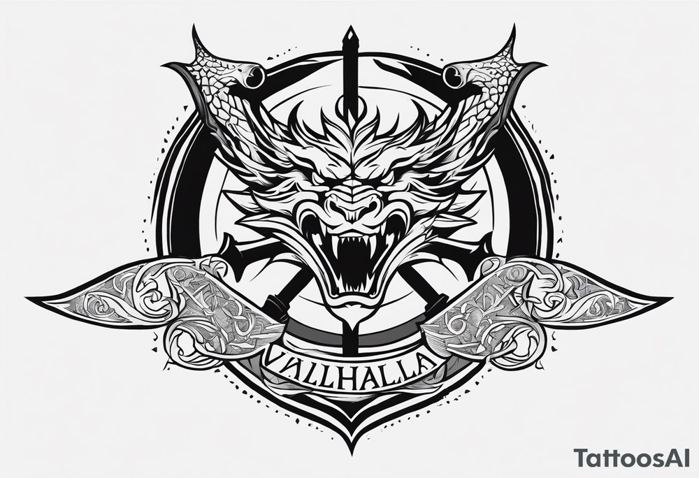 Valhalla sword shield dragon axe viking church tattoo idea Valhalla sword shield dragon axe viking church tattoo idea