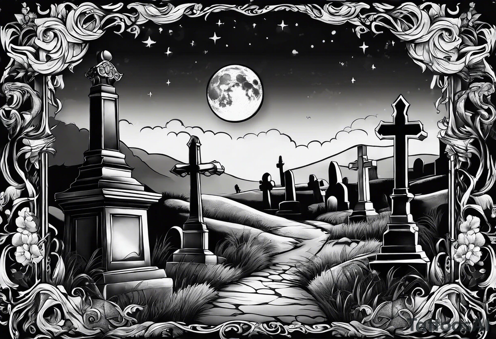 graveyard with moon tattoo idea