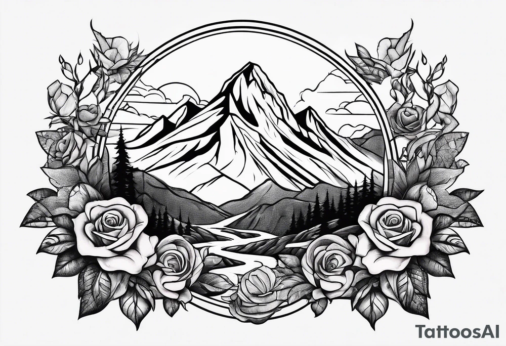 Mountain, rose and dessert tattoo idea