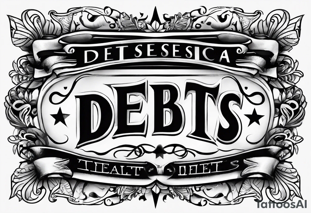 Lettering only, the words "debts" and "lessons" tattoo idea