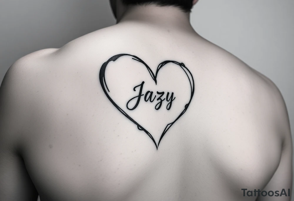 upper arm tattoo -broken heart outline for a deceased best friend with the name Jazy incorporated tattoo idea
