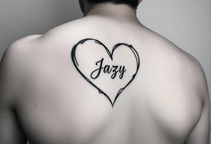 upper arm tattoo -broken heart outline for a deceased best friend with the name Jazy incorporated tattoo idea