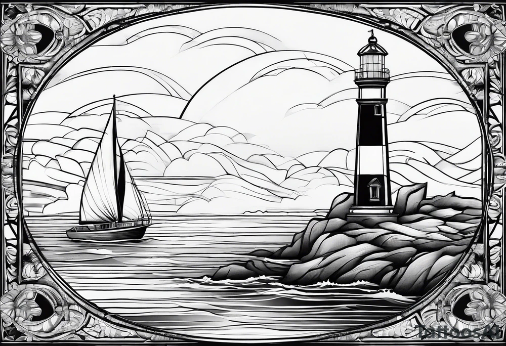 phare maritime dans un bateau a voiles. tattoo idea