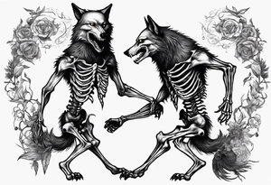 two wolf skeletons dancing tattoo idea