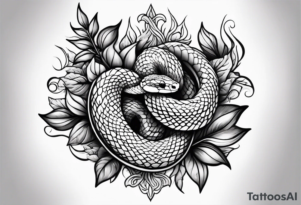 snake with leaves and vines tattoo idea
