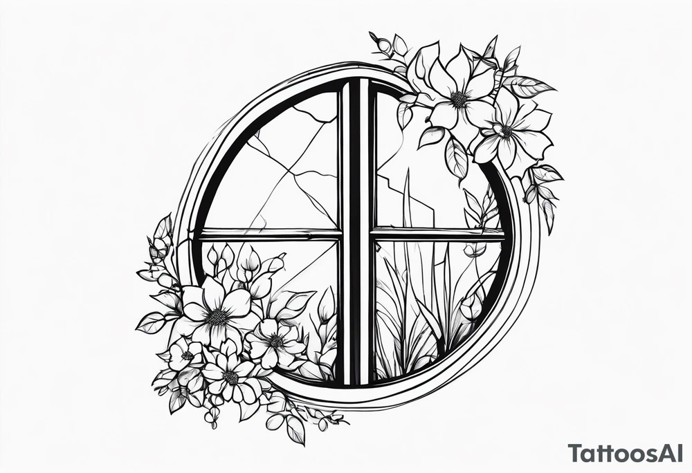 Broken window, flowers, beauty tattoo idea