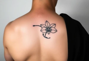 Thin line tattoo that uses the Venezuelan coastline as the stem of an orchid flower tattoo idea