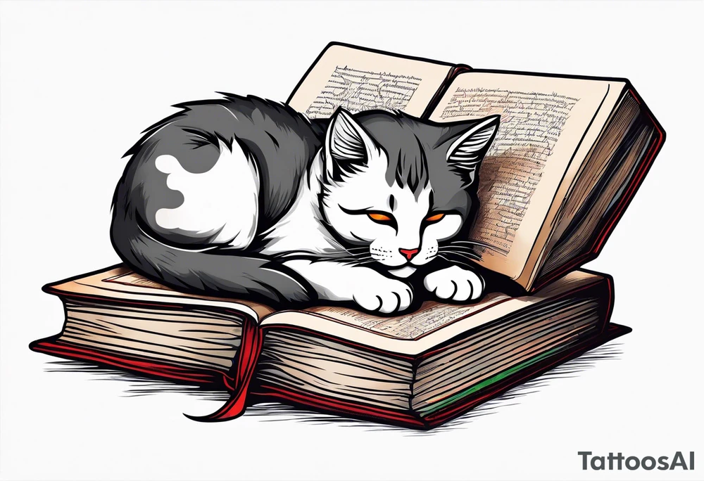 cat sleeping with a book sleeve tattoo tattoo idea
