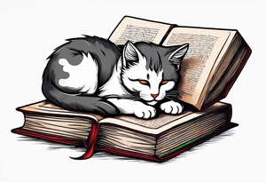 cat sleeping with a book sleeve tattoo tattoo idea