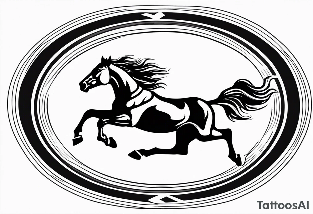 mustang jumping out of circle tattoo idea