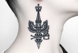 St. George 
3 russian imperial crowns above the Russian coat of arms double eagle
Russian sabre
The Kremlin or St. Basil's Cathedral scene 
on the side of my neck tattoo idea