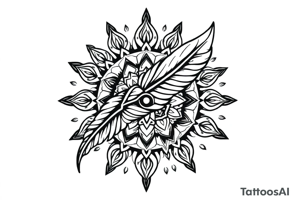 spiritual bold line feather indian mandala shaman tattoo idea