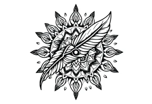 spiritual bold line feather indian mandala shaman tattoo idea