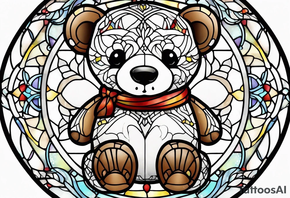 Cute teddy bear stained glass tattoo idea