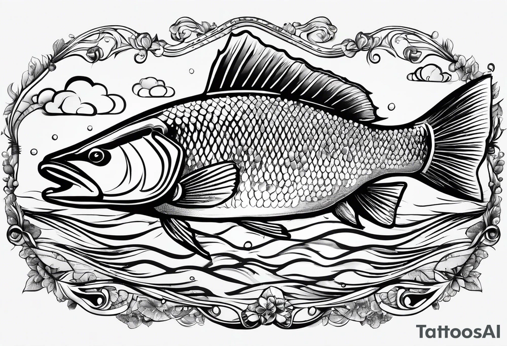 simple fishingrod with the line in water
do not generate a fish no fish skip fish tattoo idea
