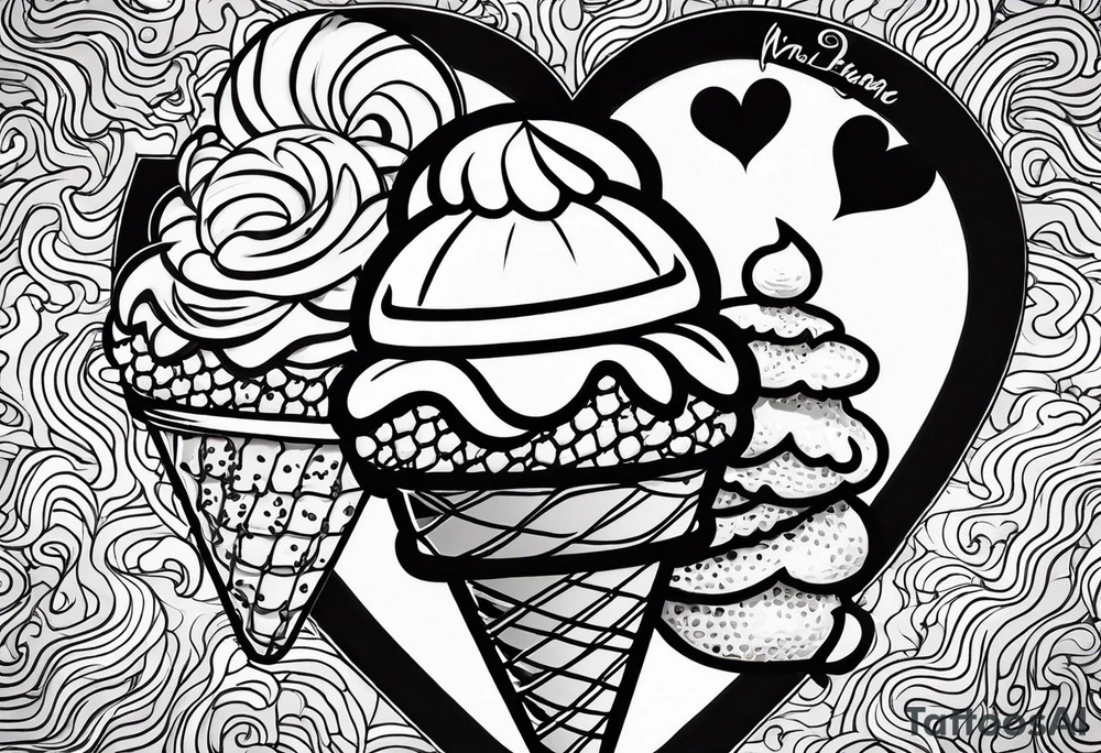 sketch chocolate chip ice cream cone with one red heart tattoo idea