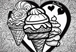 sketch chocolate chip ice cream cone with one red heart tattoo idea