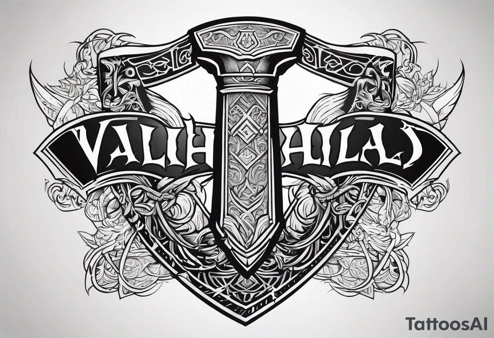Valhalla viking gods shield hatchet sword tattoo idea