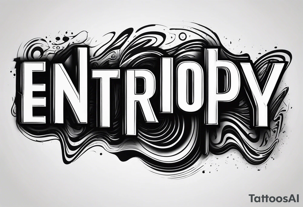 entropy word with a distorted or warped design. All black and without other components. Arial typography tattoo idea