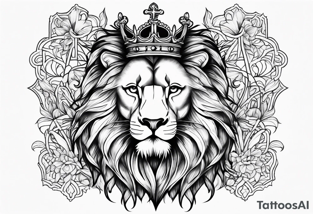 Lion crown cross tattoo idea
