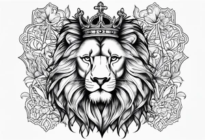 Lion crown cross tattoo idea