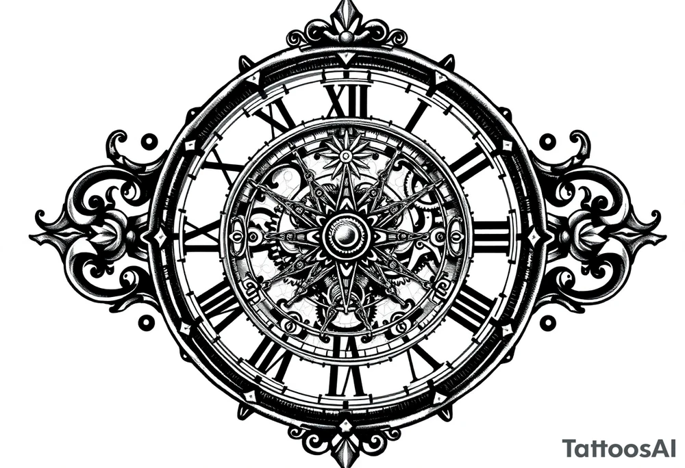 vintage roman numerals within ornate clockwork mechanism tattoo idea