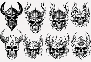 Skeleton Viking head flames tattoo idea