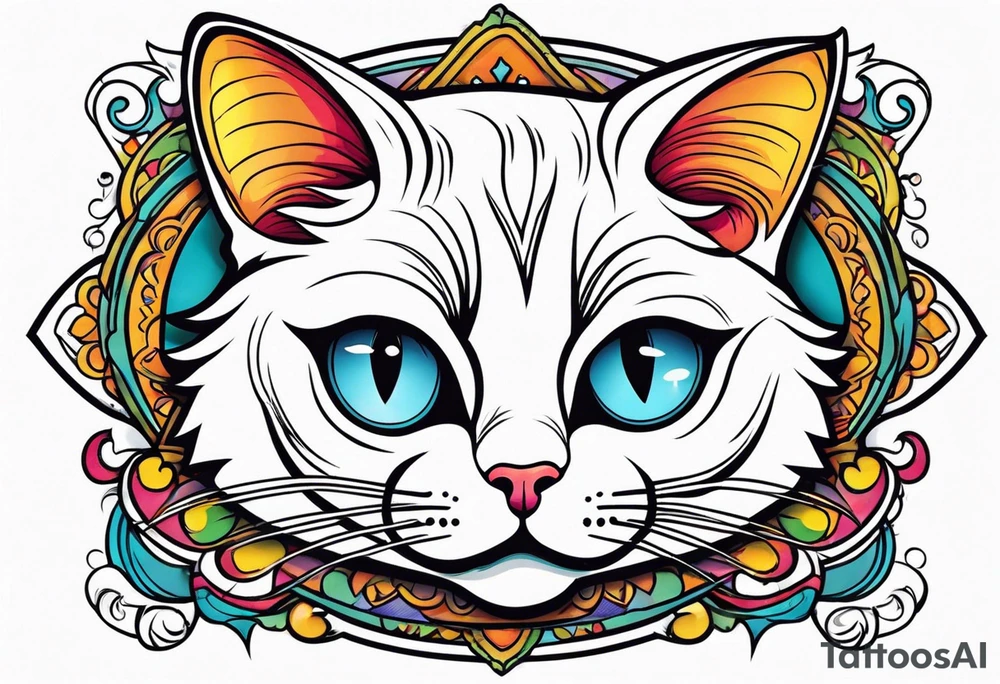 white cat crossed eyes tattoo idea