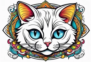 white cat crossed eyes tattoo idea