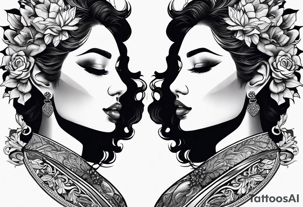 um casal de leoes e seus dois filhotes dentro de um retangulo tattoo idea