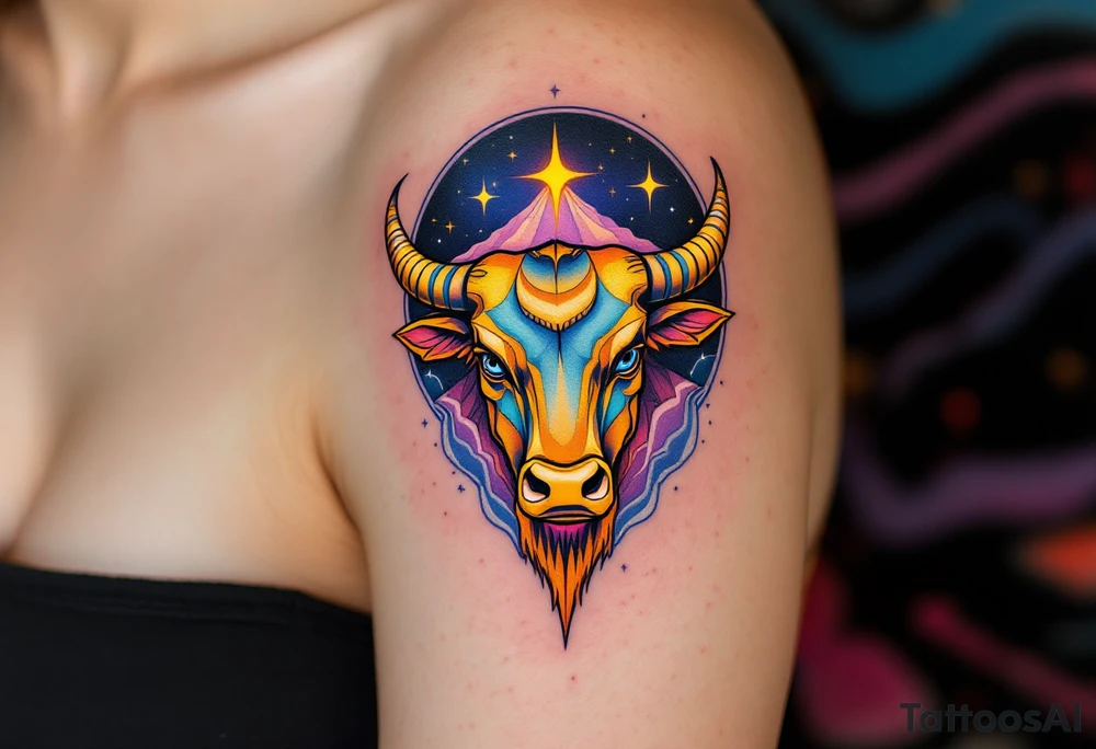 Taurus ♉ glows like a golden bull in the sky, steady and strong beneath the velvet night. tattoo idea