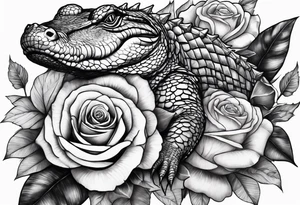 Arm sleeve pistols alligators roses tattoo idea
