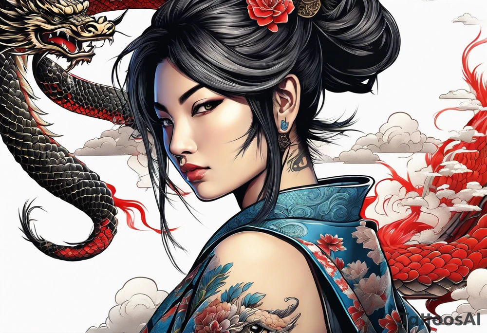 Samurai girl with dragon tattoo idea