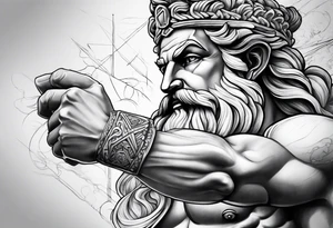 Full right arm tattoo sleeve with the Greek god Zeus tattoo idea
