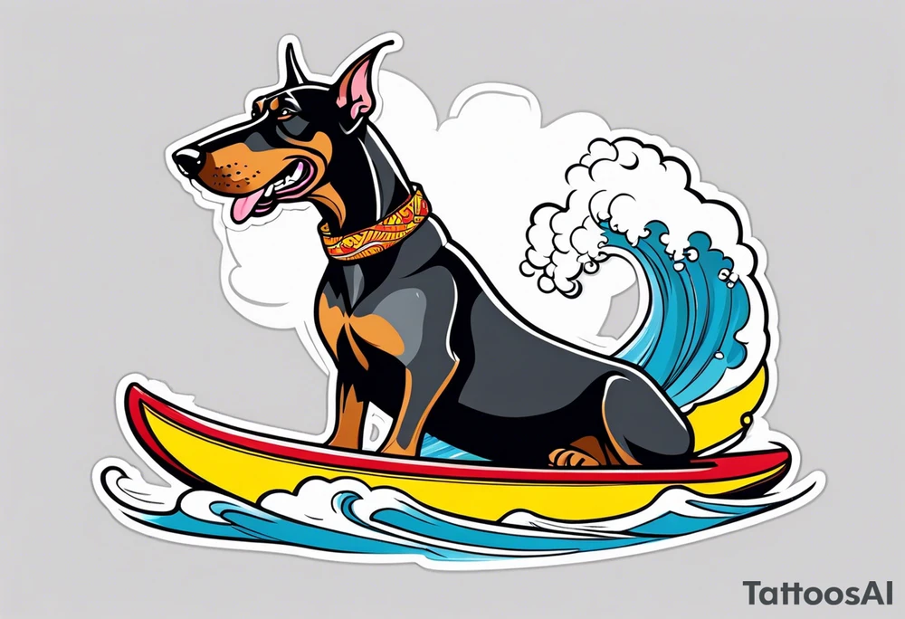 doberman smoking a cigar on a surfboard tattoo idea